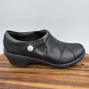 Clarks Collection Shoes Womens 7 M Black Leather Cushion Comfort Slip On Loafers